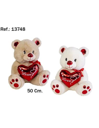 Peluche OSO love corazon brillante 50CM. 2 COL. (2