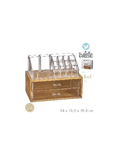 Organizador cosmeticos bambu + 2 cajones