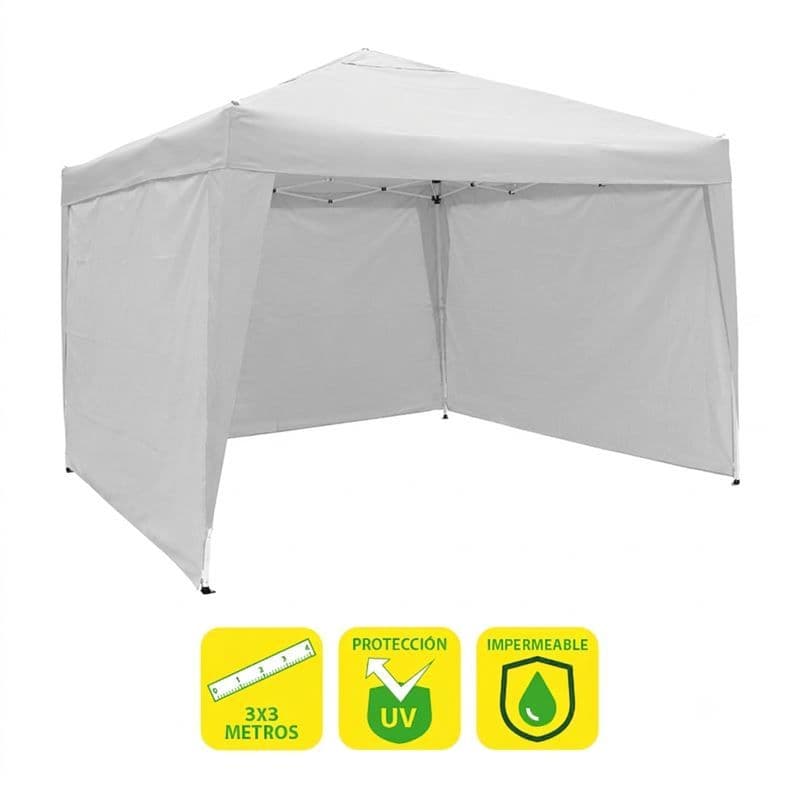 Carpa Plegable Acero 3x3 Metros Blanca + 3 Paredes para Carpa Plegable