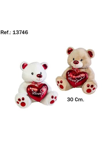 Peluche OSO love corazon brillante 30CM. 2 COL. (2