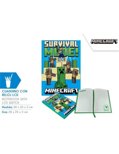 Cuaderno CON reloj LCD minecraft (6X4)