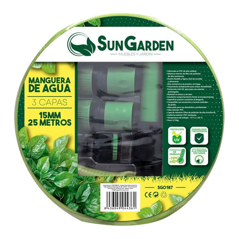 Manguera Agua 3 Capas 15mm 25metros Sungarden