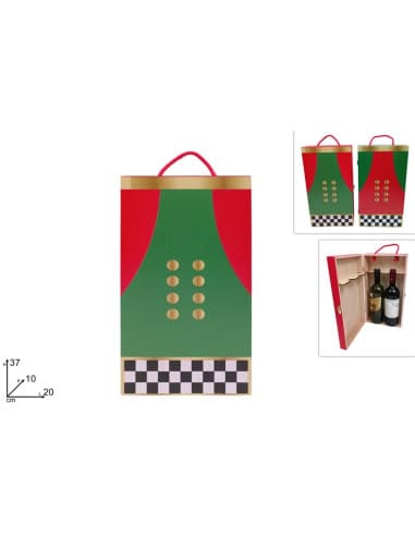 Portabottiglie rosso/verde 2 posti IN legno decoro