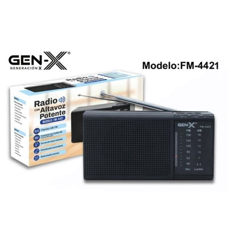Radio Portatil Am/Fm Dial Clasico Alta Sensibilidad Negra Gen-X