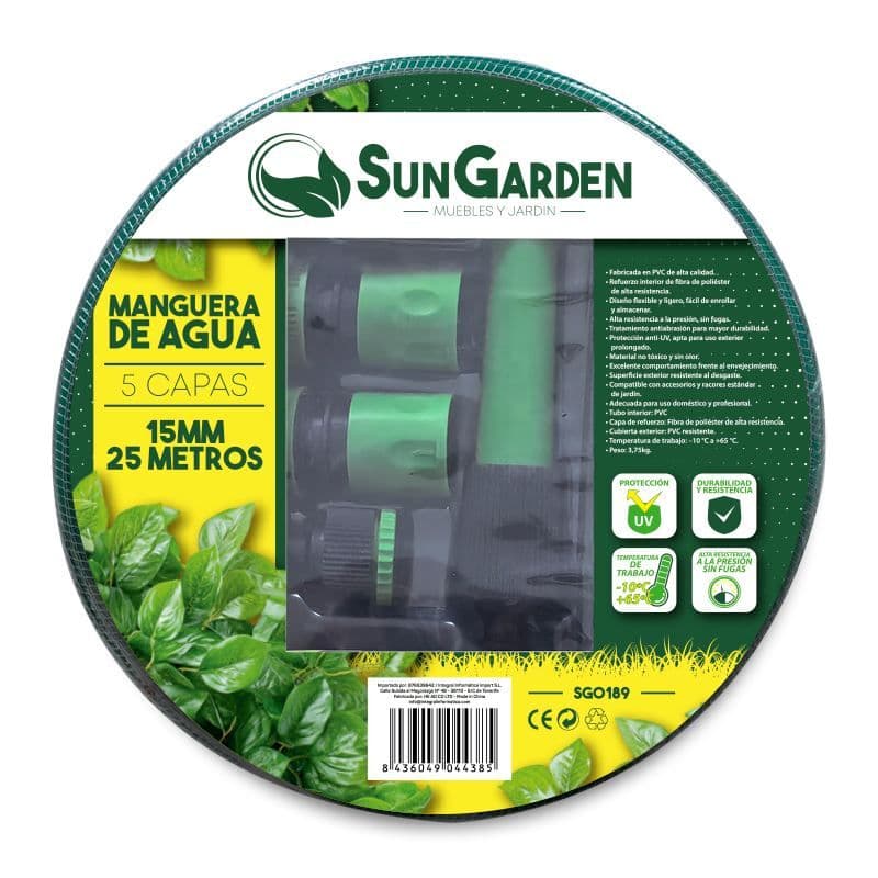 Manguera Agua 5 Capas 15mm 25metros Sungarden