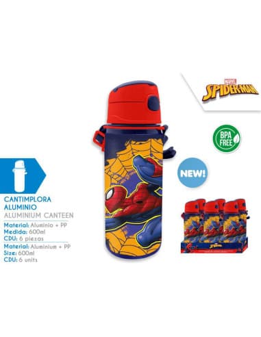 Botella DE aluminio CON ASA 600ML spiderman