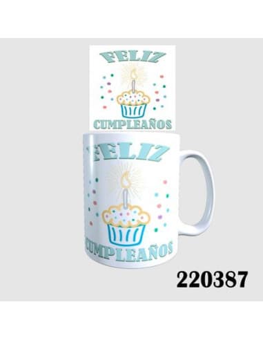 Taza frase feliz cumpleaños vela