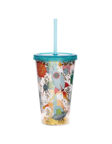 Vaso DE plástico DE doble pared CON tapa Y pajita