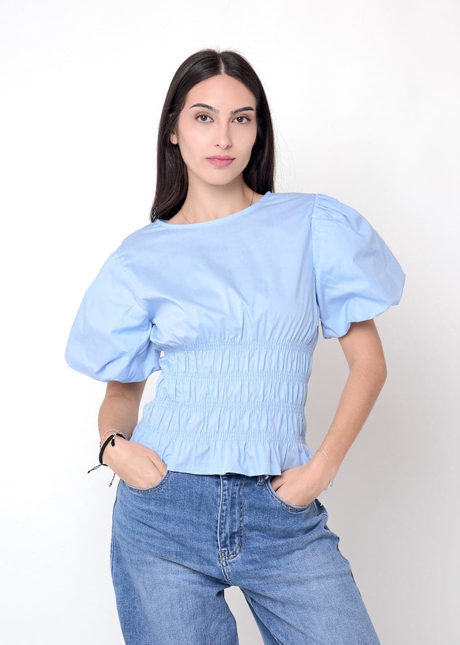 Top amarillo pastel fruncido
