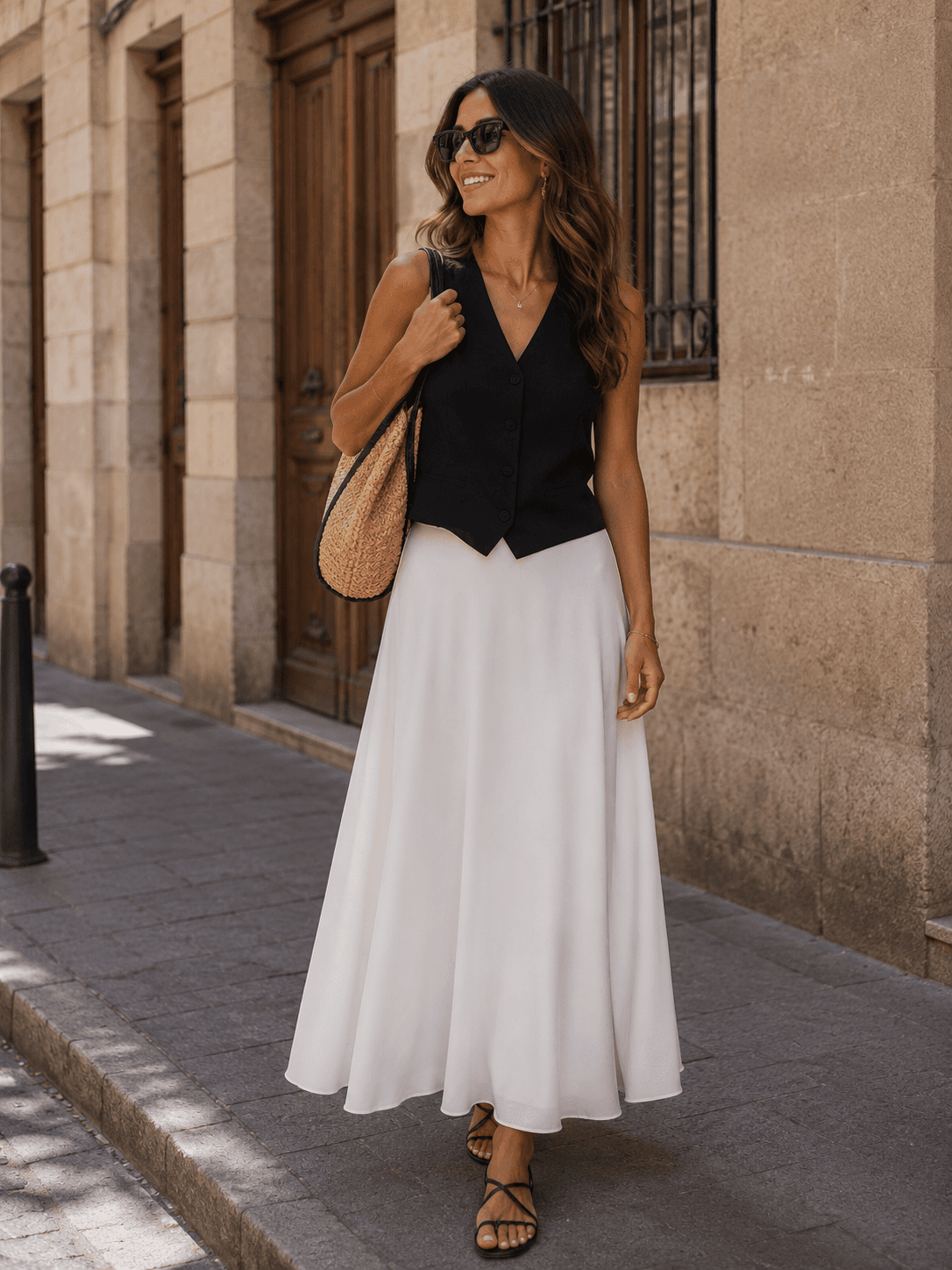 Falda satinada blanca