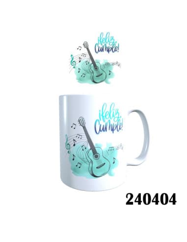 Taza frase feliz cumple guitarra