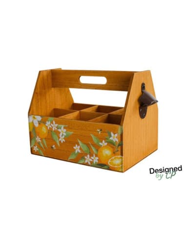 Caja DE 6 compartimentos CON ASA Y abrebotellas LA