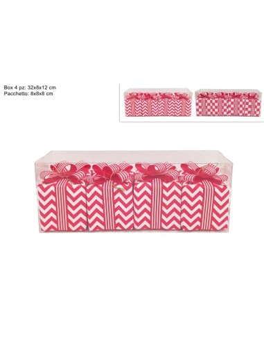 Pacchi regalo 8CM 4 PZ rosso bianco IN BOX PVC 2AS