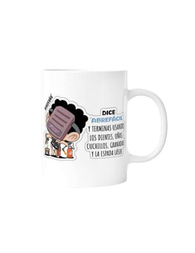 Taza dice abrefacil Y terminas usando LOS dientes