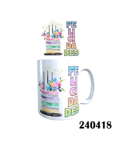 Taza frase tarta felicidades