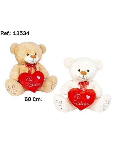 Peluche OSO corazon TE quiero rosa 60CM. 2 colores