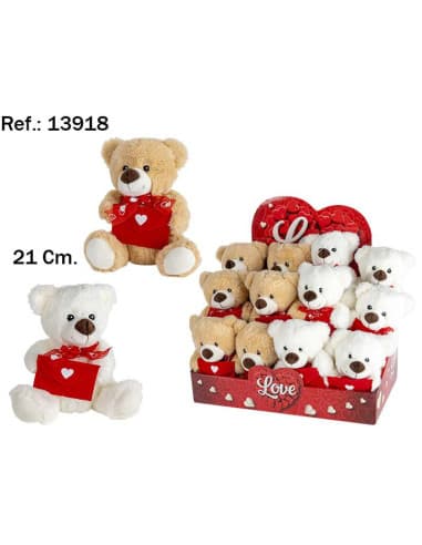 Peluche OSO sobre rojo TE quiero 2 COL. 21CM. EN E
