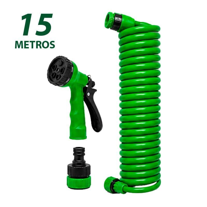 Manguera Espiral de Jardin 15 Metros con Pistola de Riego Sungarden