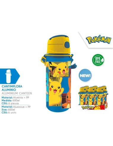 Cantimplora DE aluminio brillante 600ML CDU pokemo