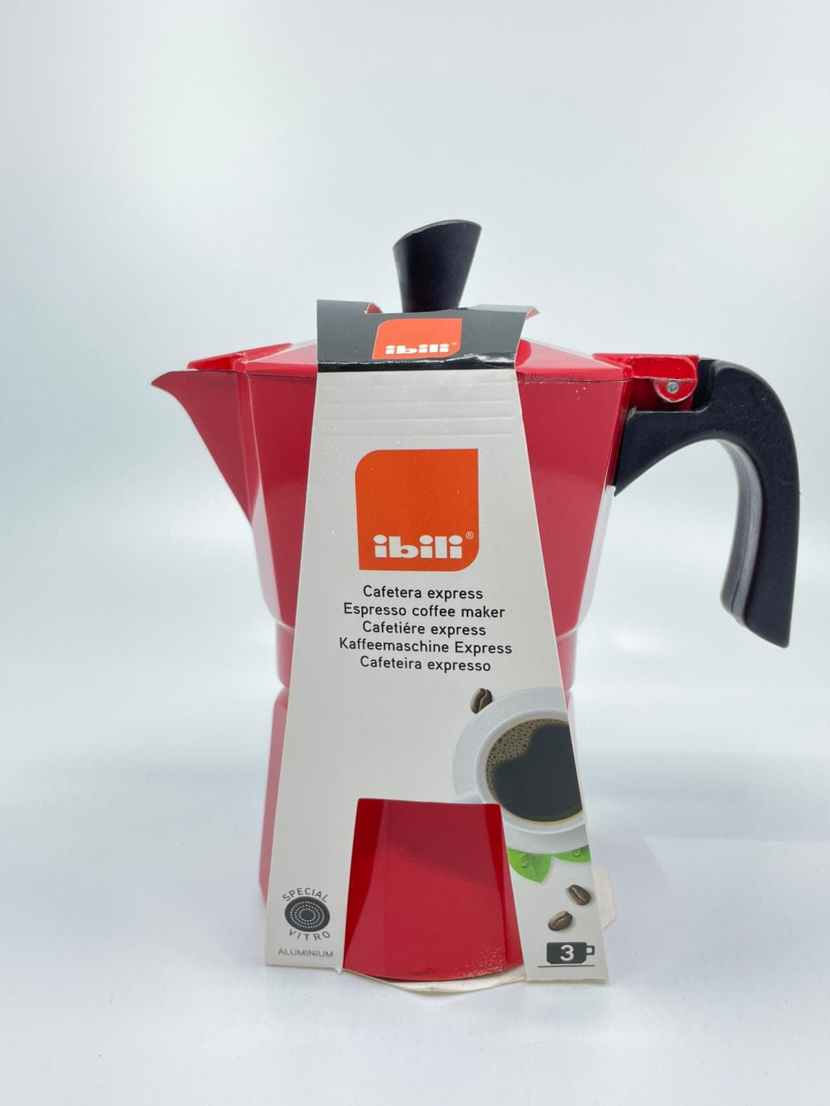 Cafetera 3 Tz. Roja Aluminio