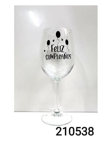 Copa frase feliz cumpleaños globos
