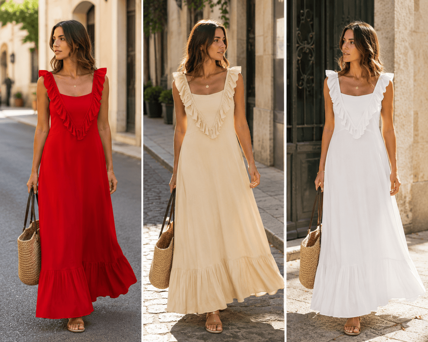 Vestido largo volante escote V