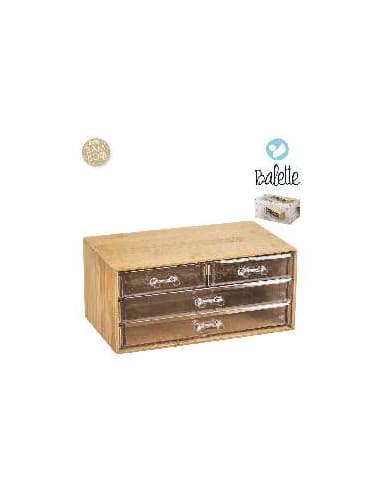Organizador cosmeticos bambu 4 cajones transparent