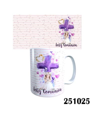 Taza frase comunión niña rayas