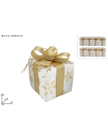 Pacchi regalo 8CM 4pzbianco fiocco ORO IN PVC BOX