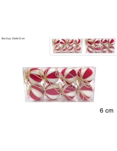 Palle 6 CM 8 PZ rossobianco IN BOX PVC 2 ASS SD251