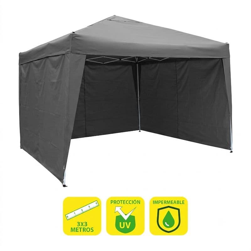 Carpa Plegable Acero 3x3 Metros Gris + 3 Paredes para Carpa Plegable