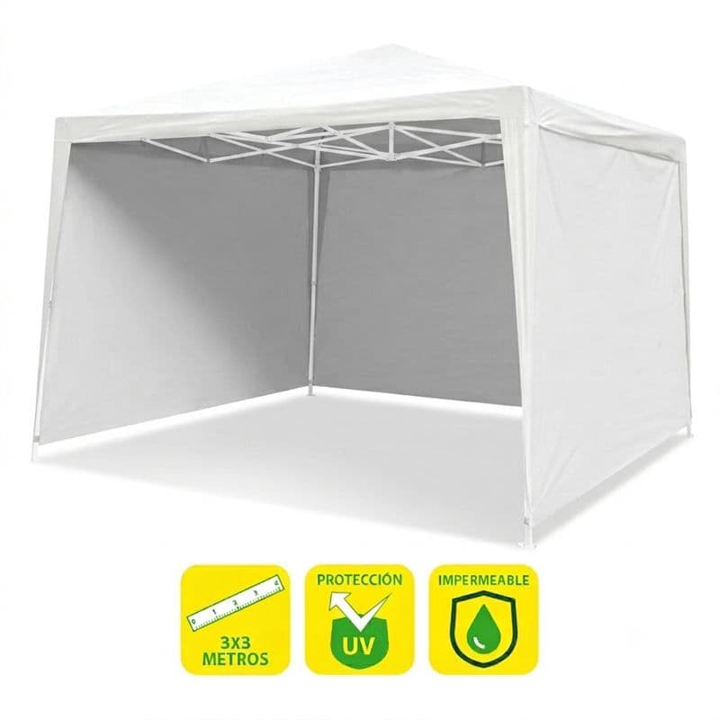 Carpa Acero Rafia 3x3 Metros Blanca + 3 Paredes para Carpa Plegable
