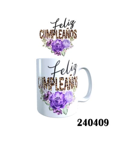 Taza frase feliz cumpleaños leopardo