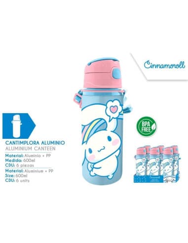 Botella DE aluminio CON ASA 600ML cinnamoroll
