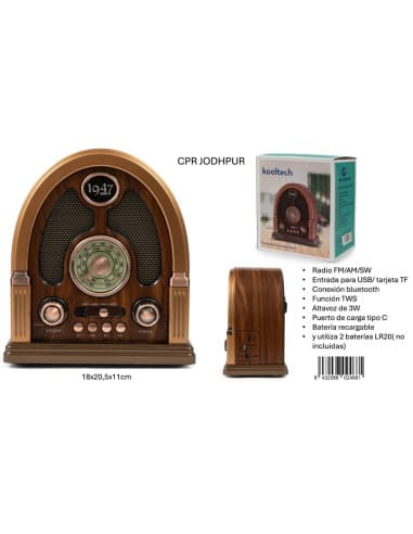 Radio am/fm bluetooth pila/corriente kooltech cprj