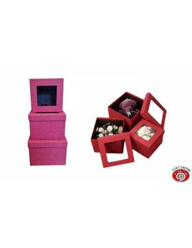 SET 3 cajas rojas tapa transparente