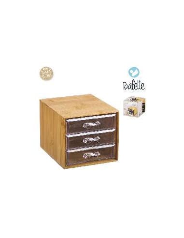 Organizador cosmeticos bambu 3 cajones transparent