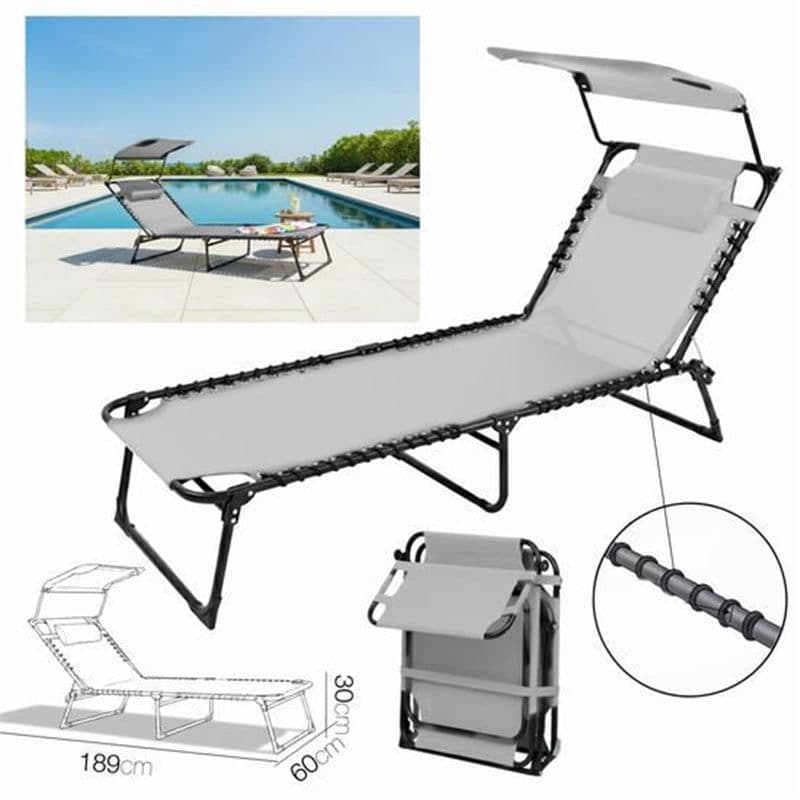 Tumbona C/ Parasol Goa Textileno Gris Claro 189x60x30cm