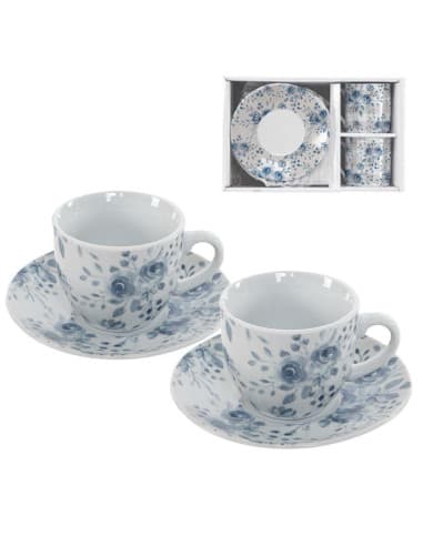 Juego cafe 2X80ML flores azul (4/8 - 12)