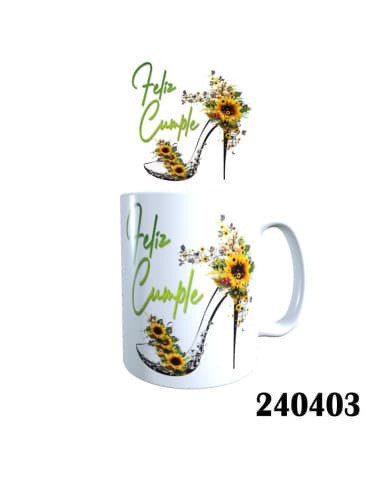 Taza frase feliz cumple girasoles