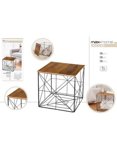 MAX home-mesa auxiliar metal & madera 38x38x38cm