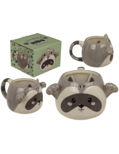 Taza, Huggy Mug mapache, Dolomita, 15 x 10 cm, cap