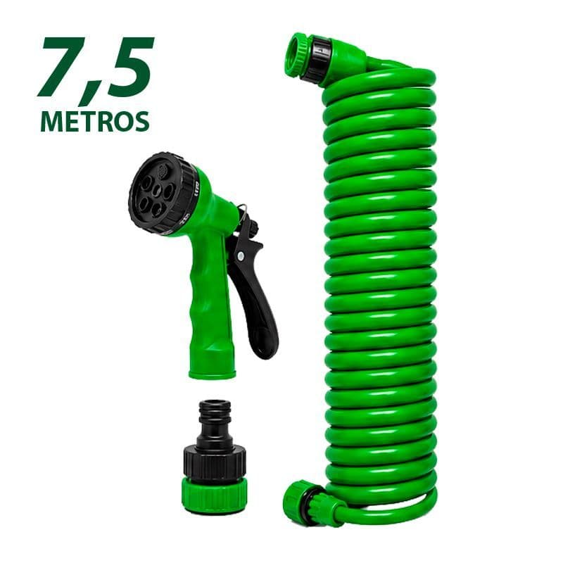 Manguera Espiral de Jardin 7.5 Metros con Pistola de Riego Sungarden