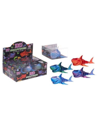 3D printed squali- shark IN PLA 16CM 4ASS (IN BOX