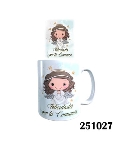 Taza frase feliz comunion angelita