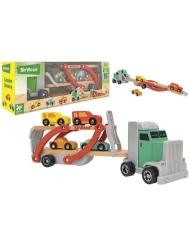 Wooden/plastic truck trailer W/4 cars