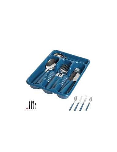 SET 16 PZS cubiertos acero inoxidable azul