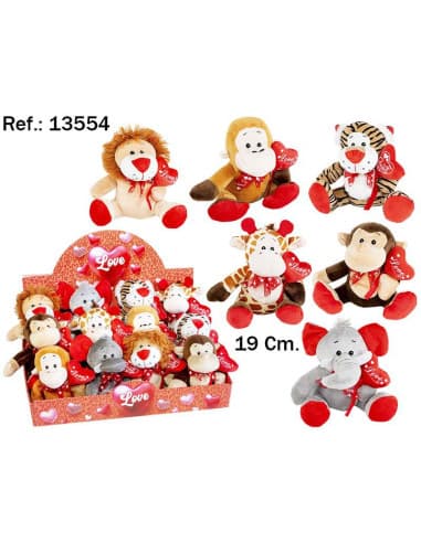 Peluche animales 6 surtidos corazon TE quiero 19CM