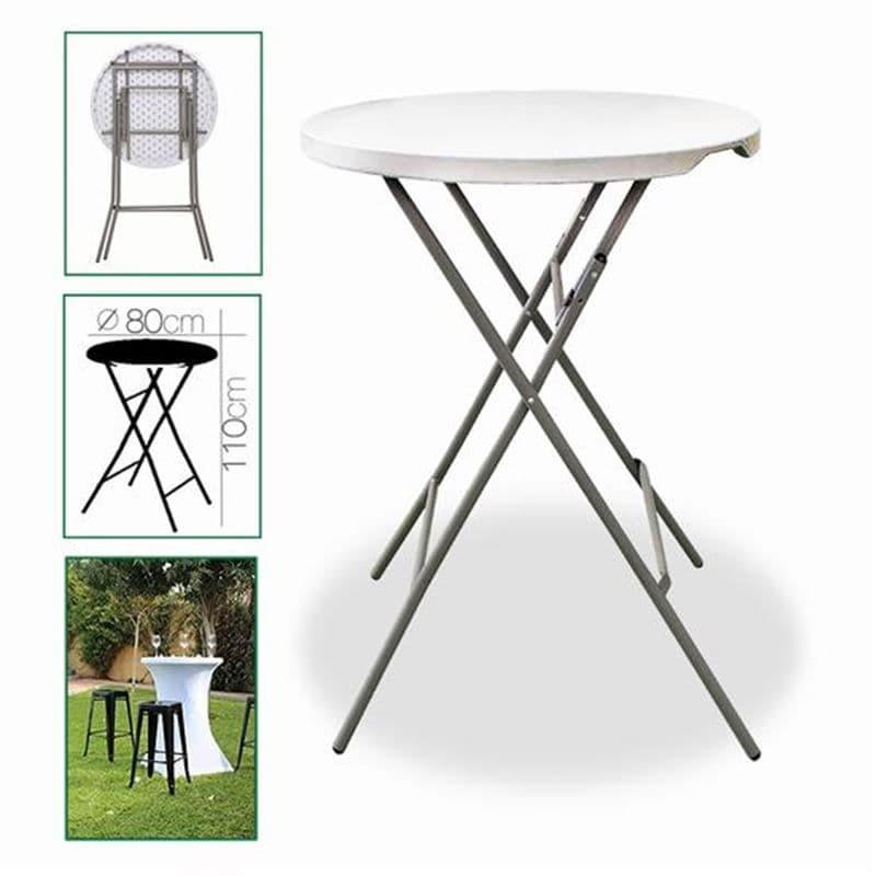 Mesa Plegable Coctel Redonda Blanco 80xh110cm