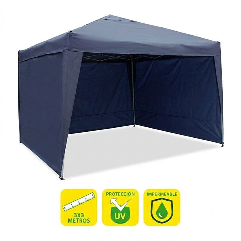 Carpa Plegable Acero 3x3 Metros Azul Oscuro + 3 Paredes para Carpa Plegable